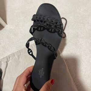 Hermès Rubber Chaine d'Ancre Rivage Sandals 40 Black